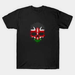 Chaotic Kenyan Flag Splatter Skull T-Shirt